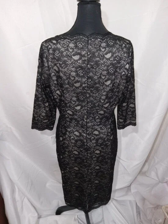 Adrianna Papell Black V Neck Lace Sheath Dress NWT Size 10 Cocktail Party Formal - Picture 7 of 14